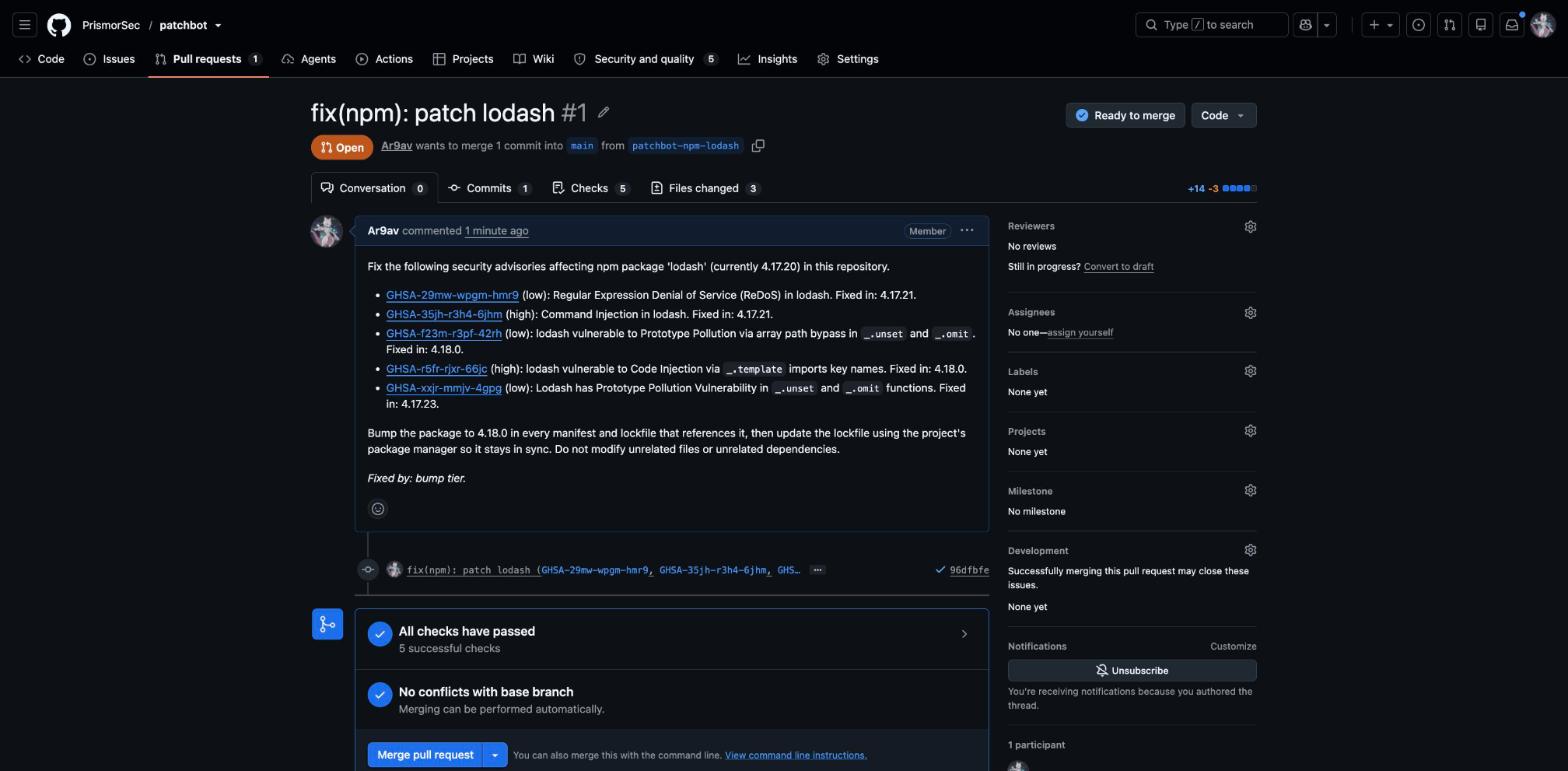 A pull request opened by patchbot that bumps lodash to 4.18.0